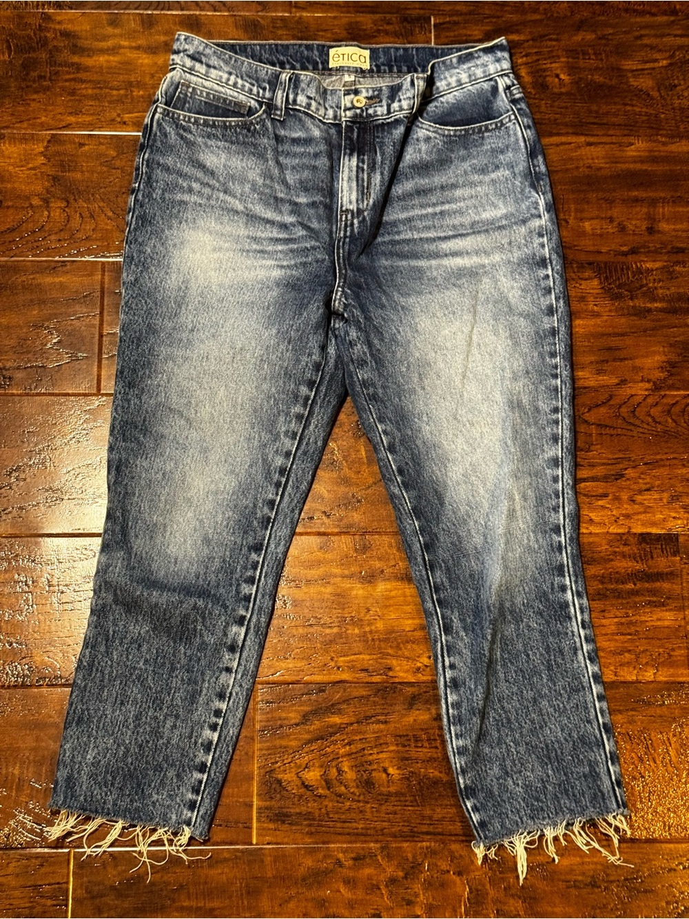 Etica High Rise Blue Acid Wash Denim Jeans Raw Frayed Hem Size 5